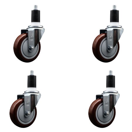 Service Caster 4'' Maroon Poly Wheel Swivel 1-1/2'' Expanding Stem Caster Set, 4PK SCC-EX20S414-PPUB-MRN-112-4